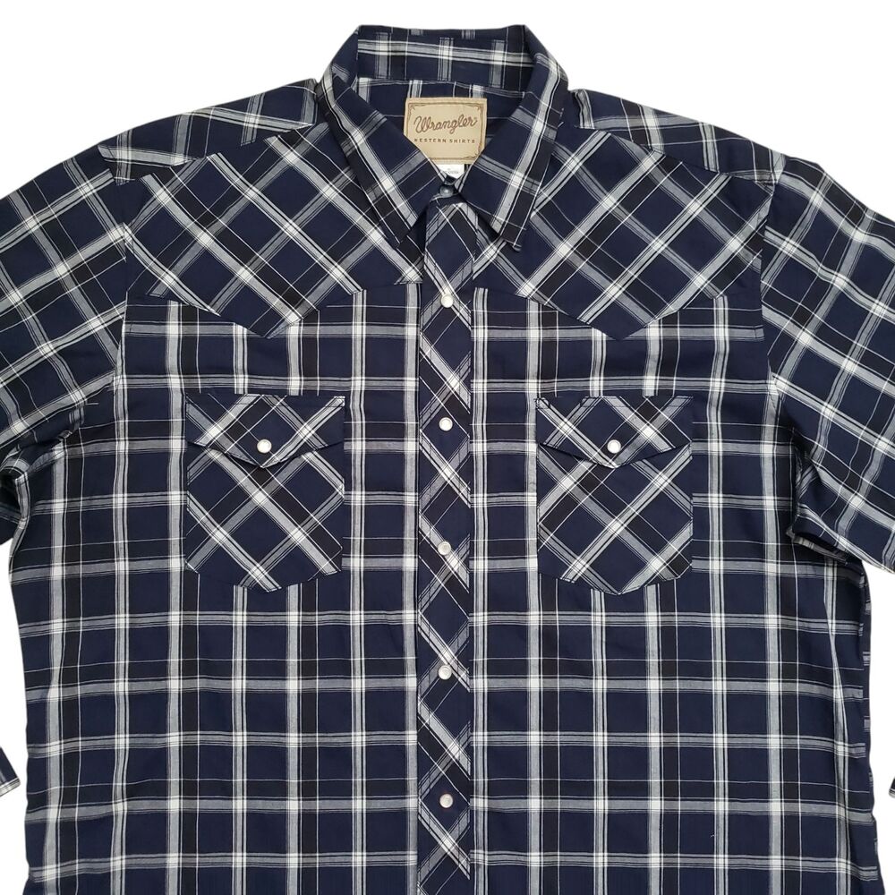 Wrangler Western Pearl Snap Shirt Mens XL Blue Plaid Long Sleeve Cowboy Outdoor - Picture 5 of 13
